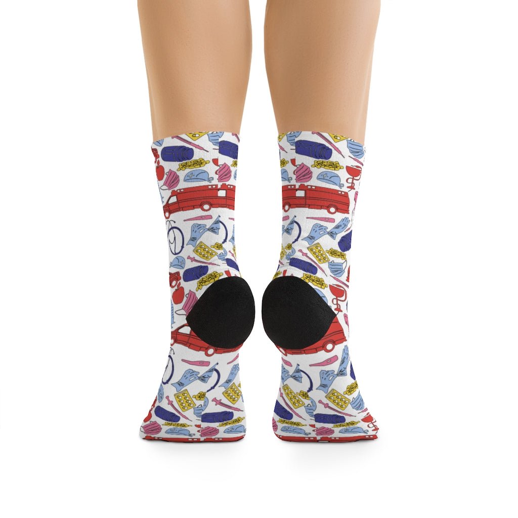 Medical Design Socks - Medical Worker Socks - Nursing Socks - bright color funny design (White)