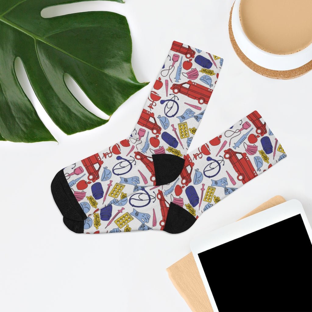 Medical Design Socks - Medical Worker Socks - Nursing Socks - bright color funny design (White) - Medical Arts Shop