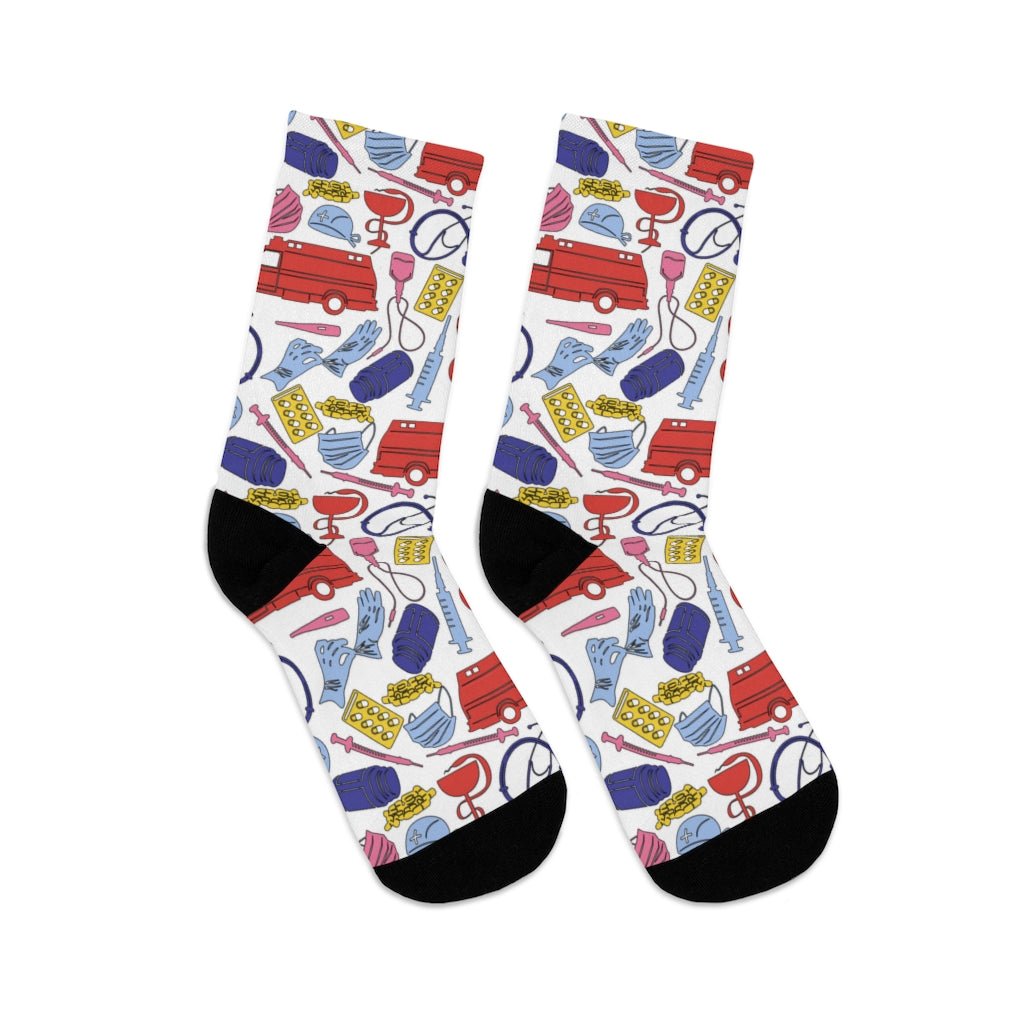 Medical Design Socks - Medical Worker Socks - Nursing Socks - bright color funny design (White) - Medical Arts Shop