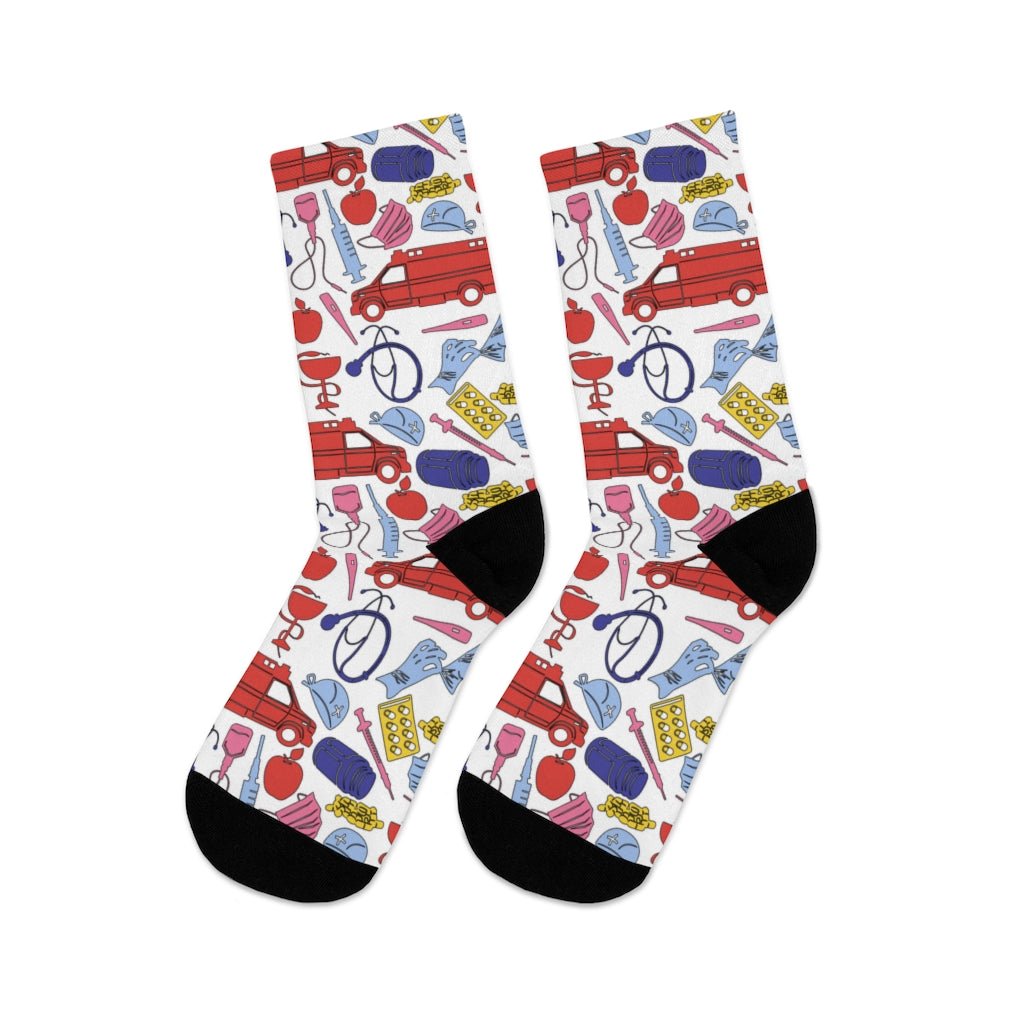 Medical Design Socks - Medical Worker Socks - Nursing Socks - bright color funny design (White) - Medical Arts Shop