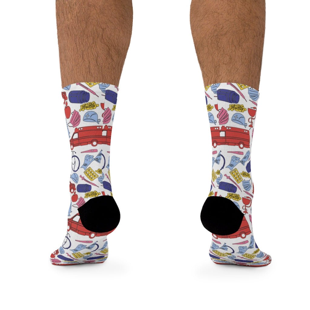 Medical Design Socks - Medical Worker Socks - Nursing Socks - bright color funny design (White) - Medical Arts Shop