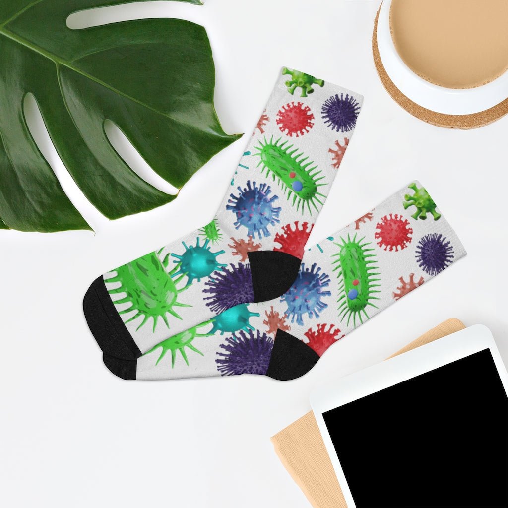 Medical Design Socks - Microbiology, infectious disease pattern - bright color funny design (White) - Medical Arts Shop