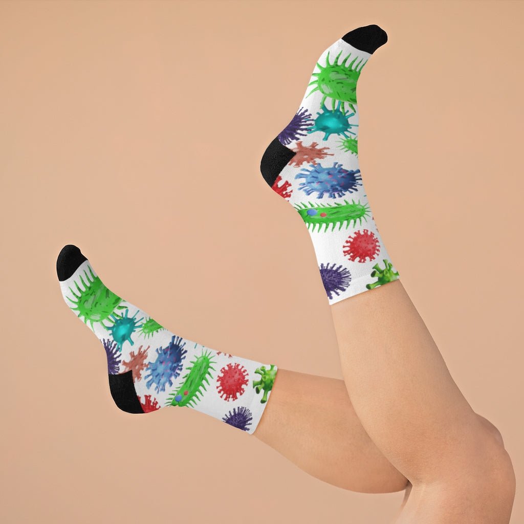 Medical Design Socks - Microbiology, infectious disease pattern - bright color funny design (White) - Medical Arts Shop