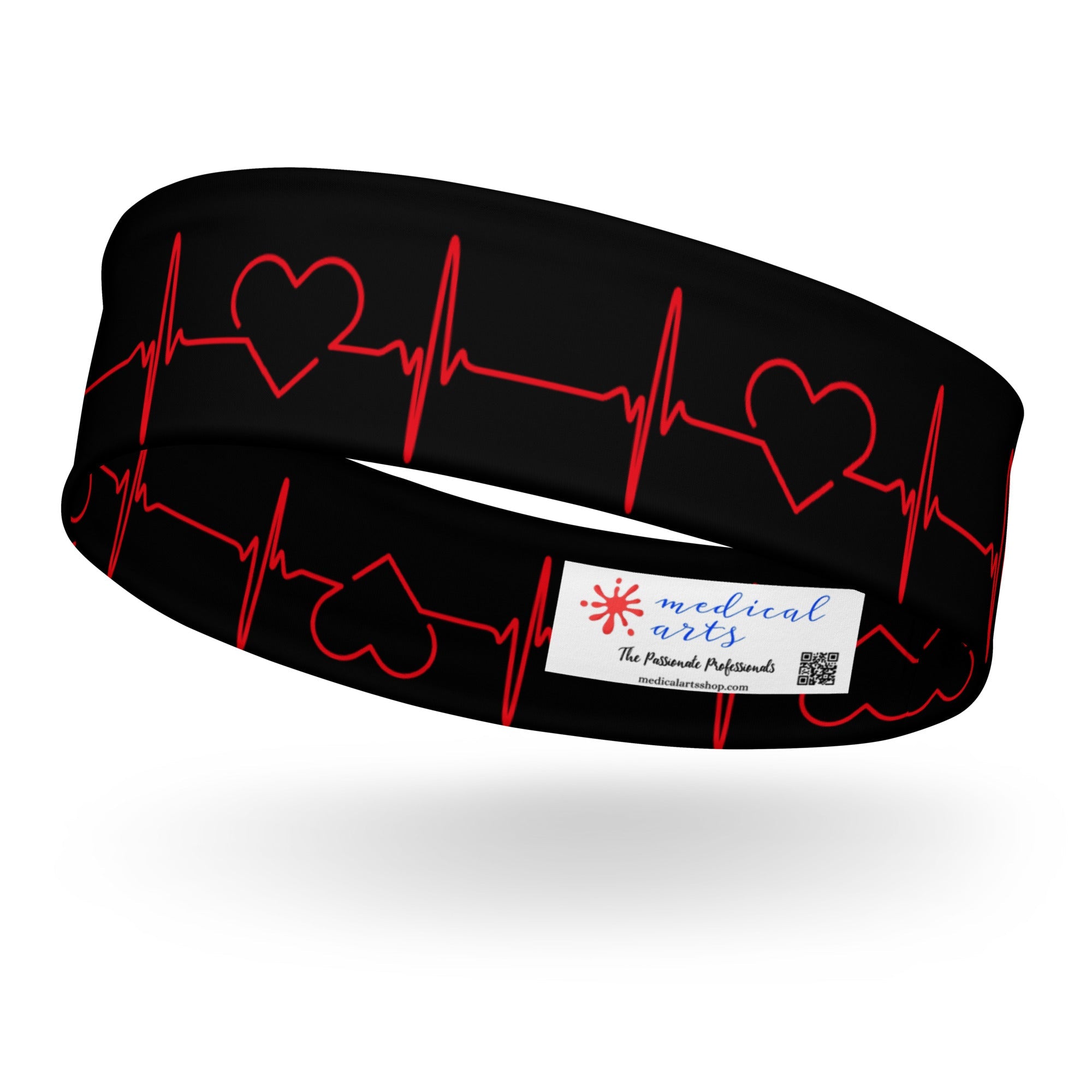 Stretchy Headbands - ECG pattern - Black and Red - Medical Arts Shop