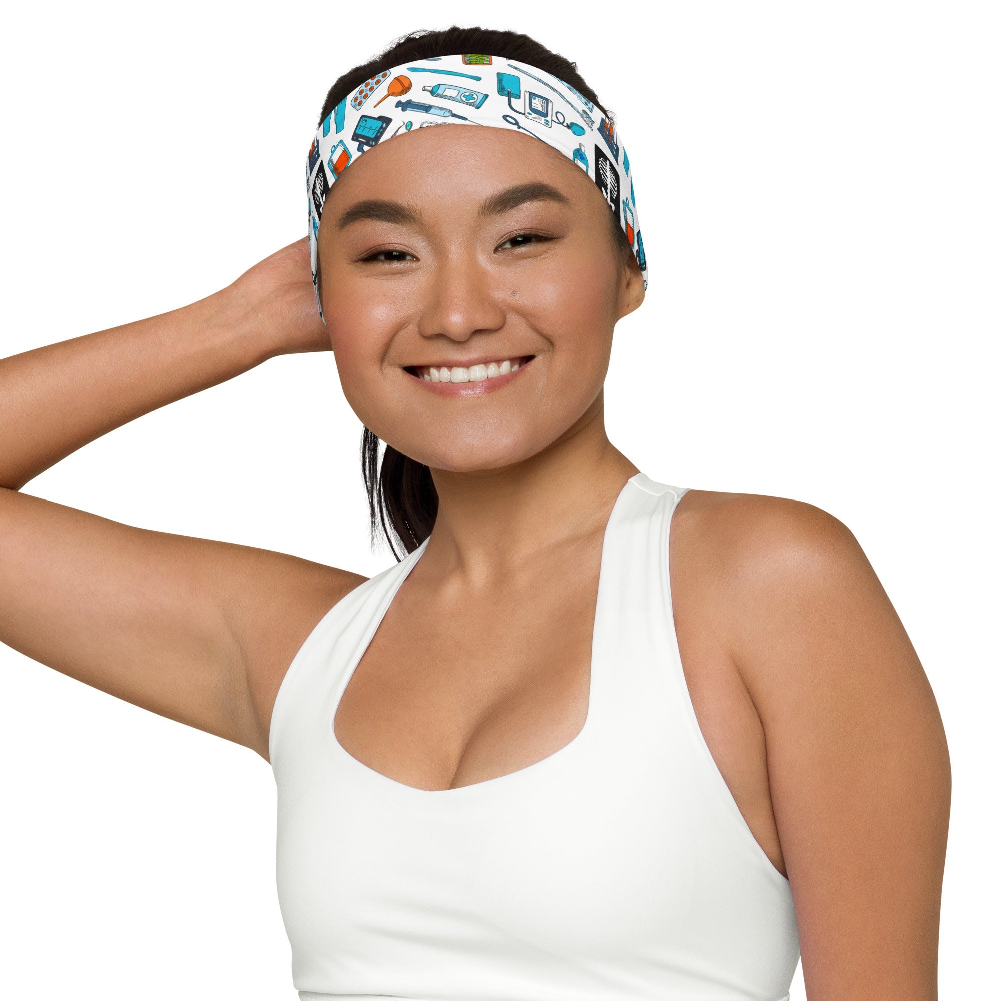 Stretchy Headbands - Medical accessory pattern - White and Blue