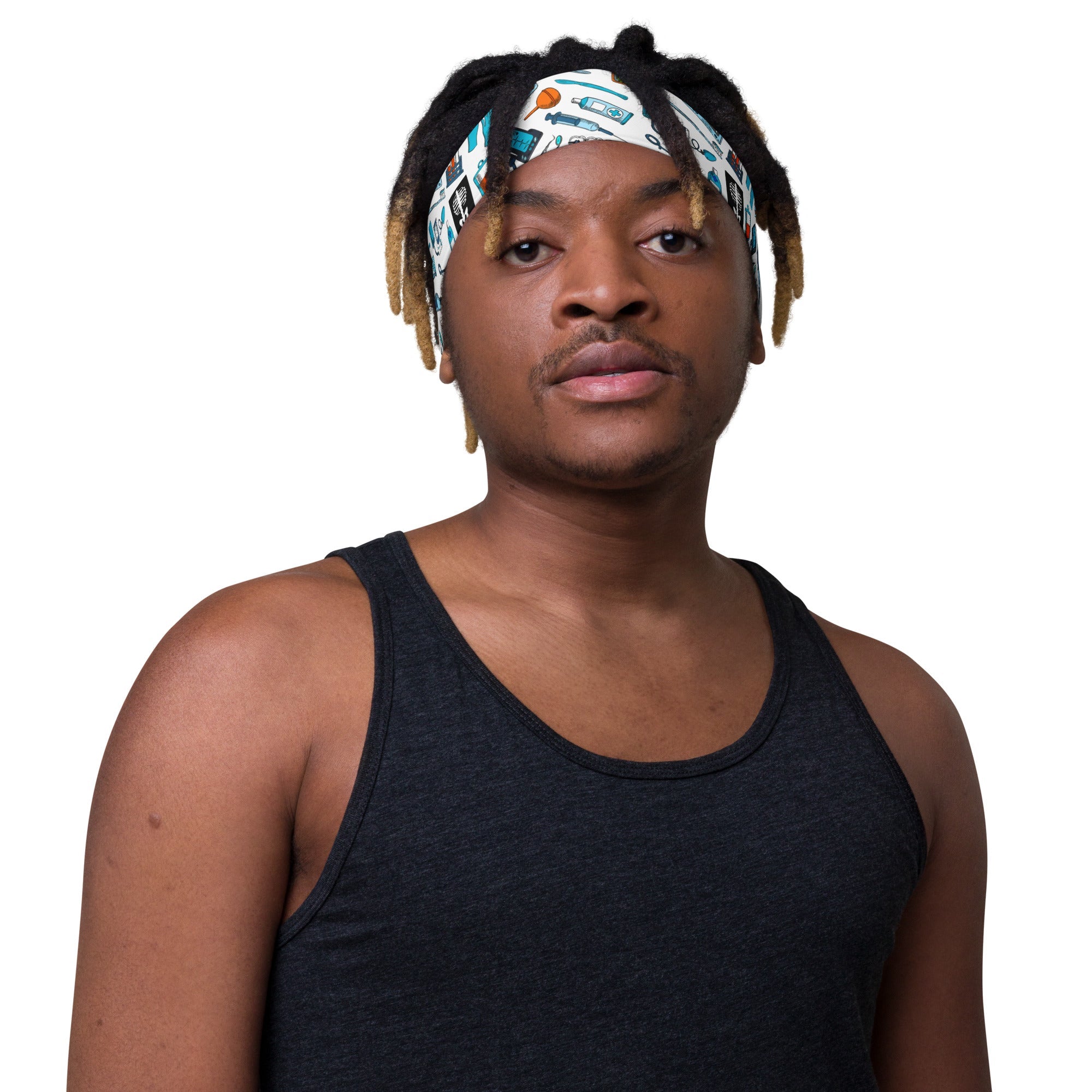 Stretchy Headbands - Medical accessory pattern - White and Blue - Medical Arts Shop