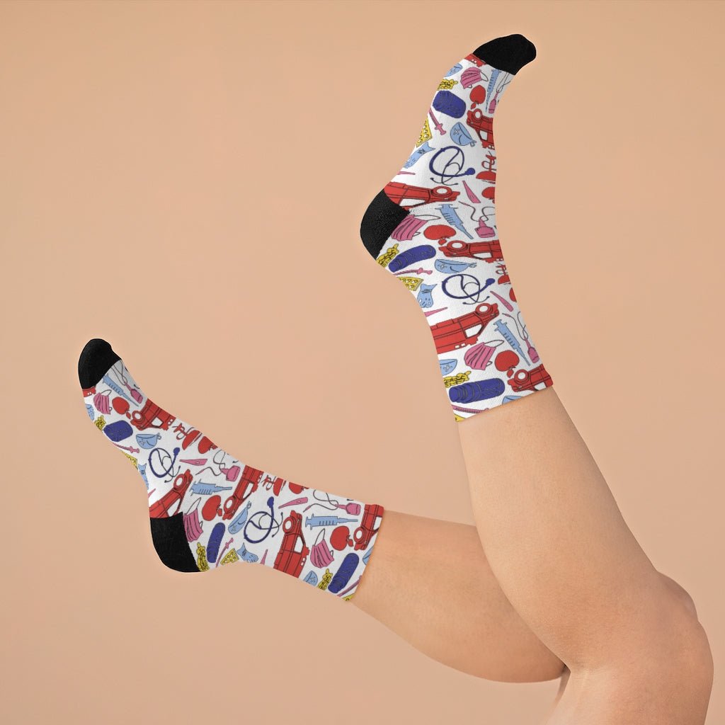 Medical Design Socks - Medical Worker Socks - Nursing Socks - bright color funny design (White) - Medical Arts Shop