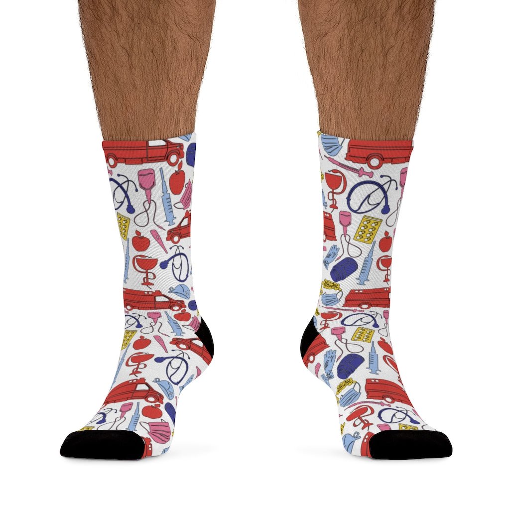 Medical Design Socks - Medical Worker Socks - Nursing Socks - bright color funny design (White) - Medical Arts Shop