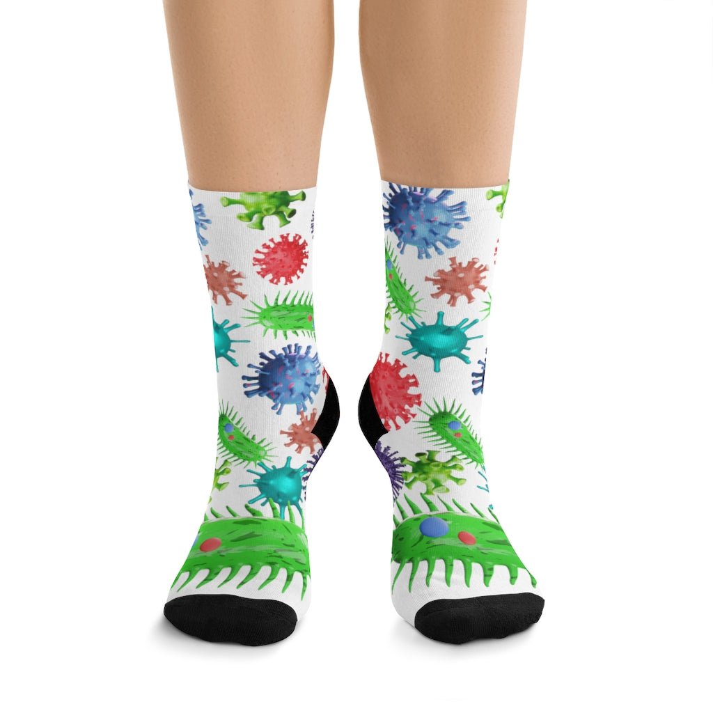 Medical Design Socks - Microbiology socks, infectious disease pattern - bright color funny design (White)