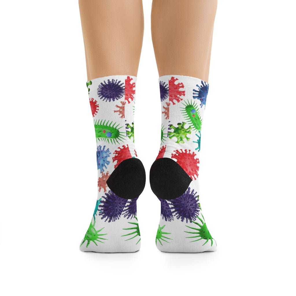 Medical Design Socks - Microbiology socks, infectious disease pattern - bright color funny design (White)