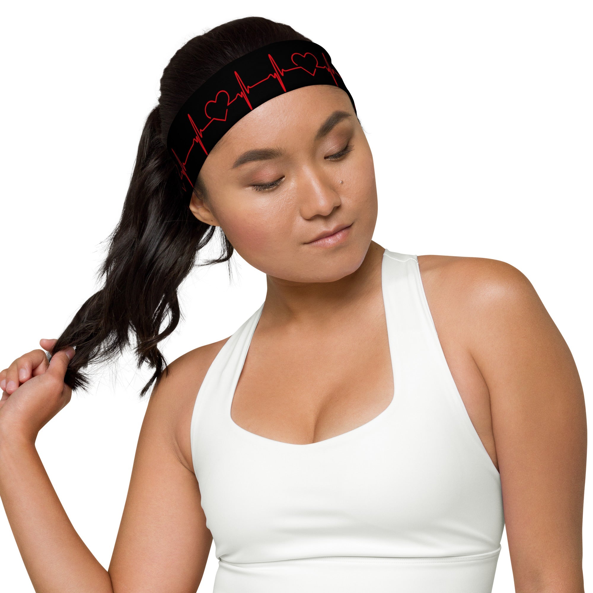 Stretchy Headbands - ECG pattern - Black and Red