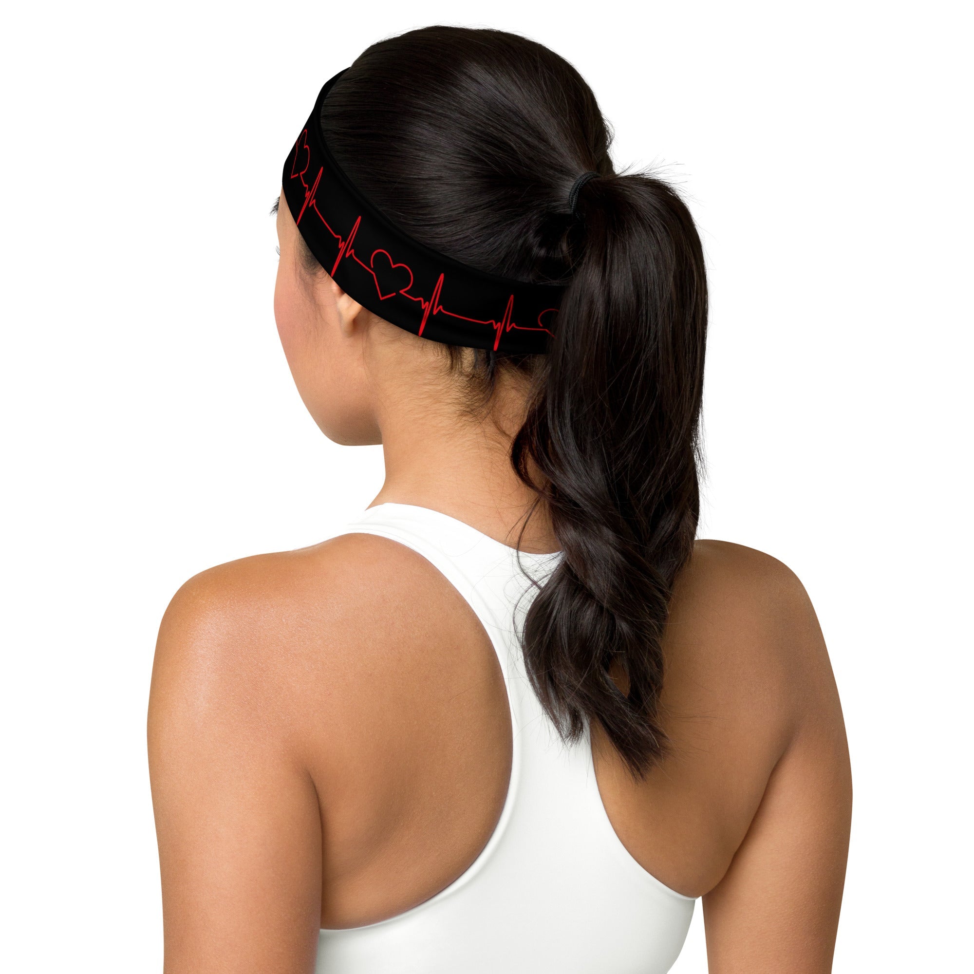 Stretchy Headbands - ECG pattern - Black and Red